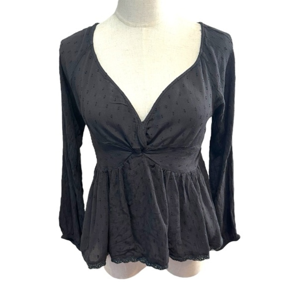 American Eagle Dark Cottagecore Babydoll‎ Top Size S Eyelet Fairy Grunge Y2K